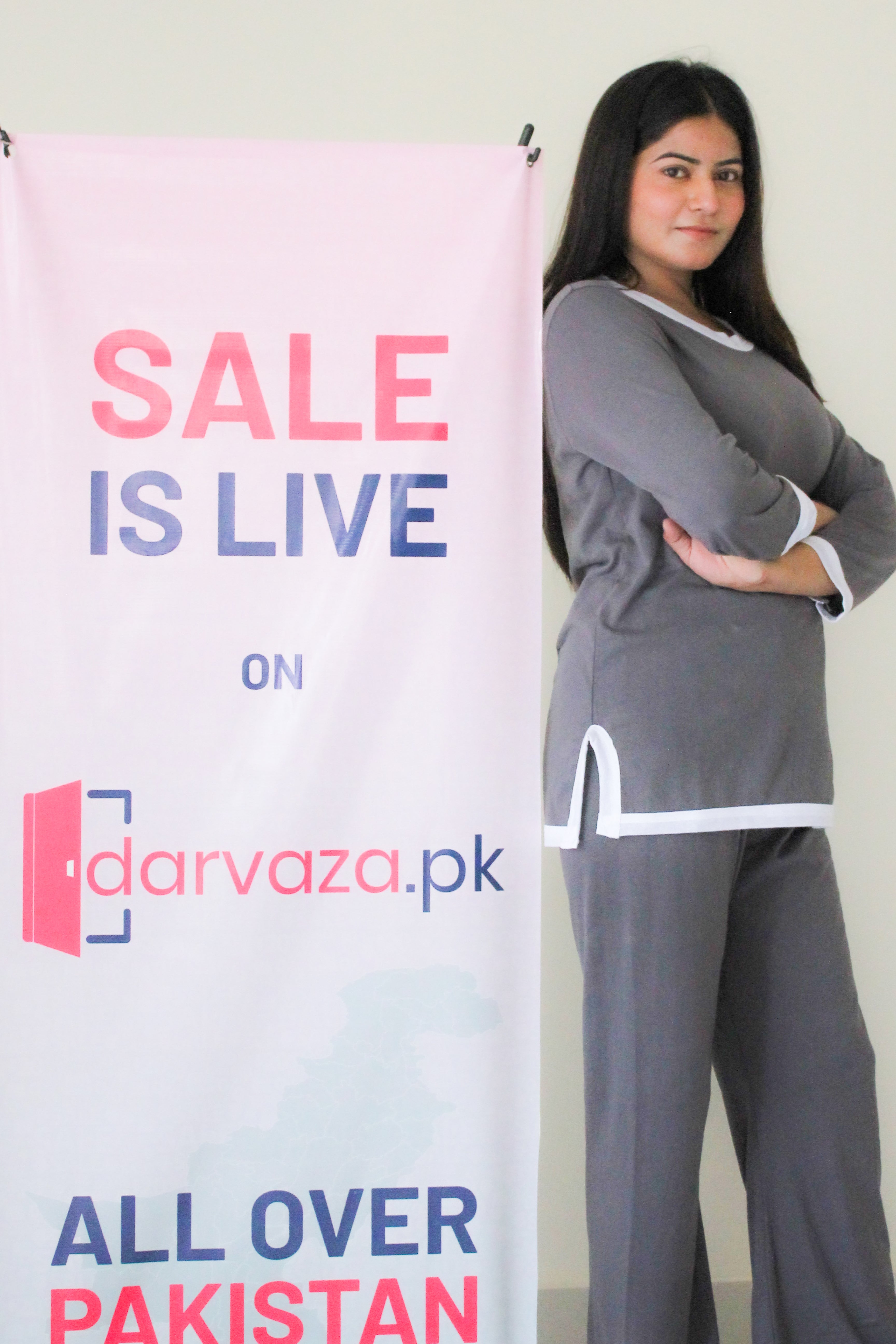 Grey White Round Neck Plazzo PJ Set