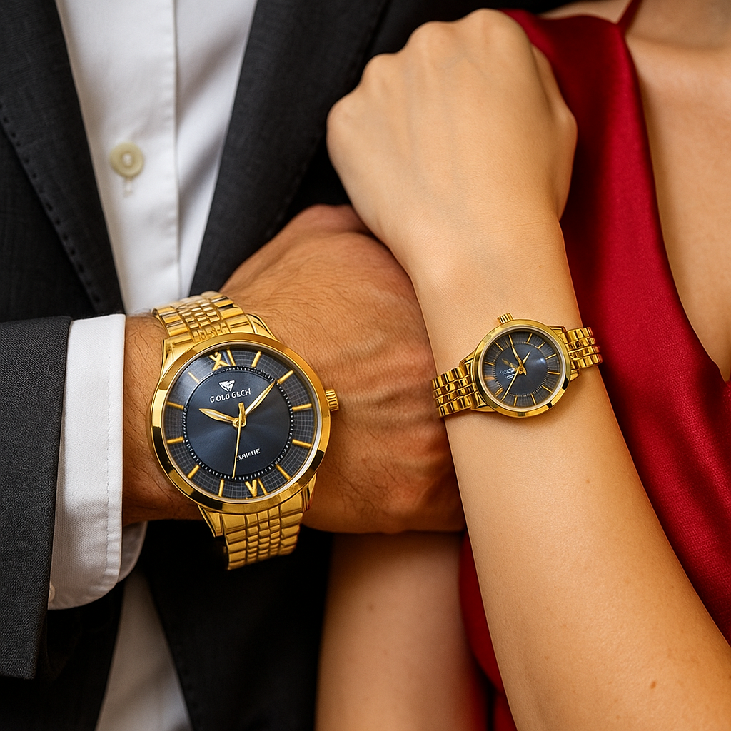LuxeBond Gold-Black β Couple Watches Set