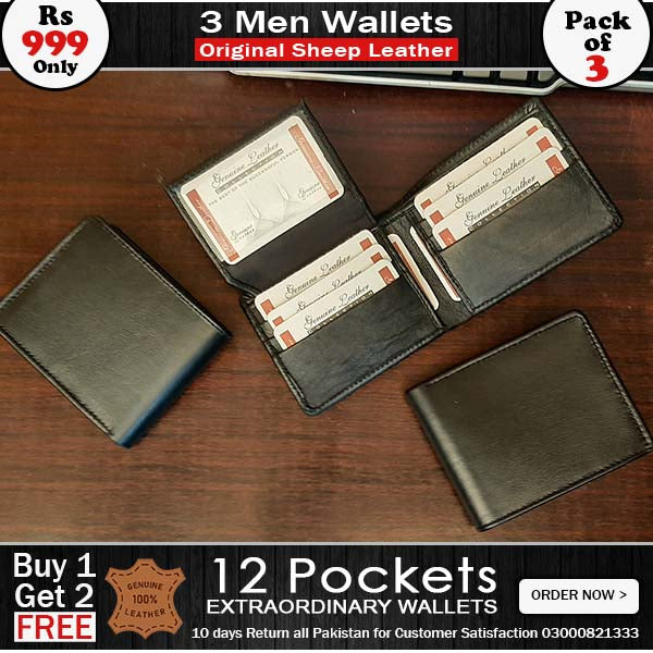 Buy 1 Get 2 Free Pure Sheep Leather Wallets for Men with 12 Pockets