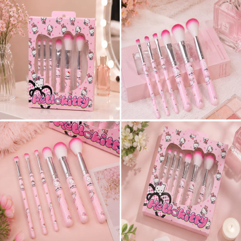 Hello Kitty 6 PCS Makeup Brush Set β Soft and Fluffy Beauty Brushes