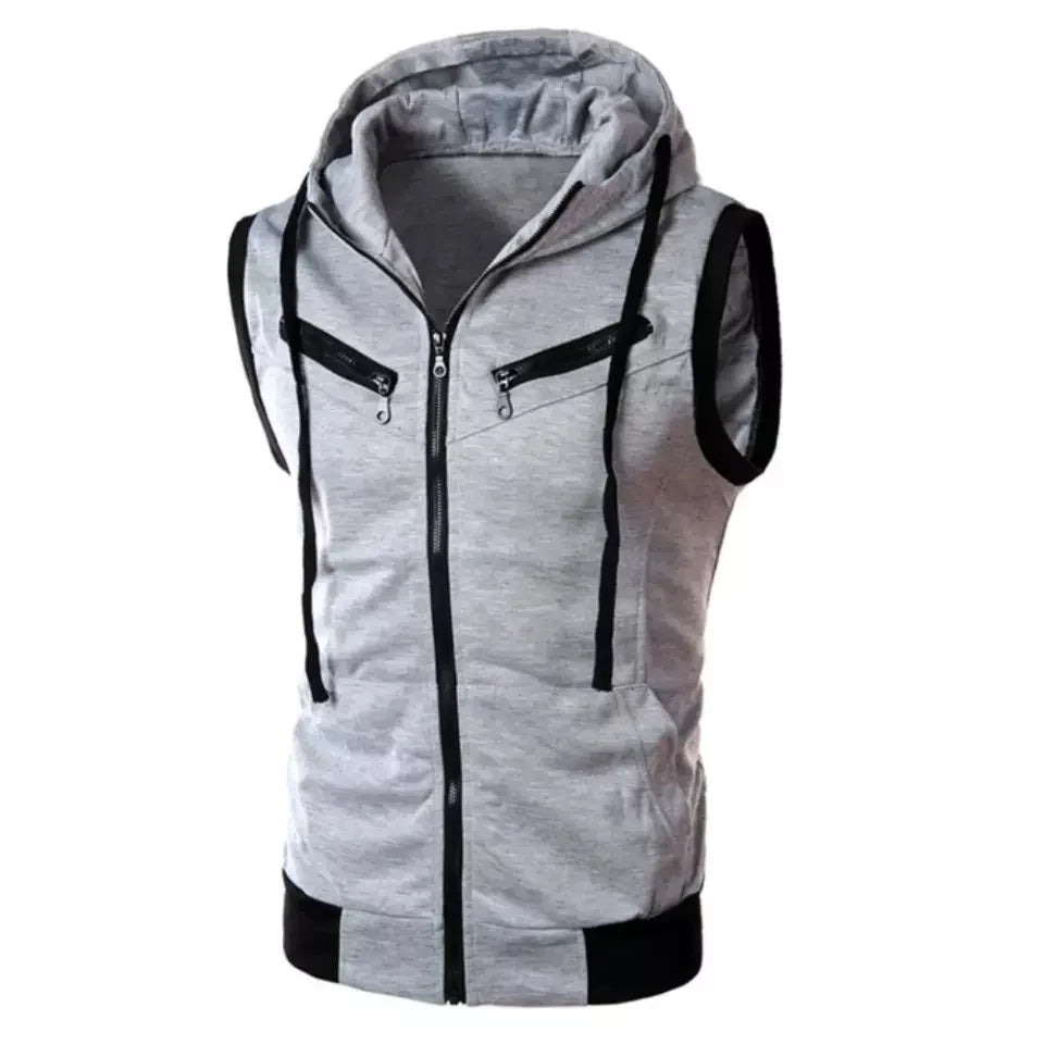 Sleeveless Zipper Hoodie in Gray Color