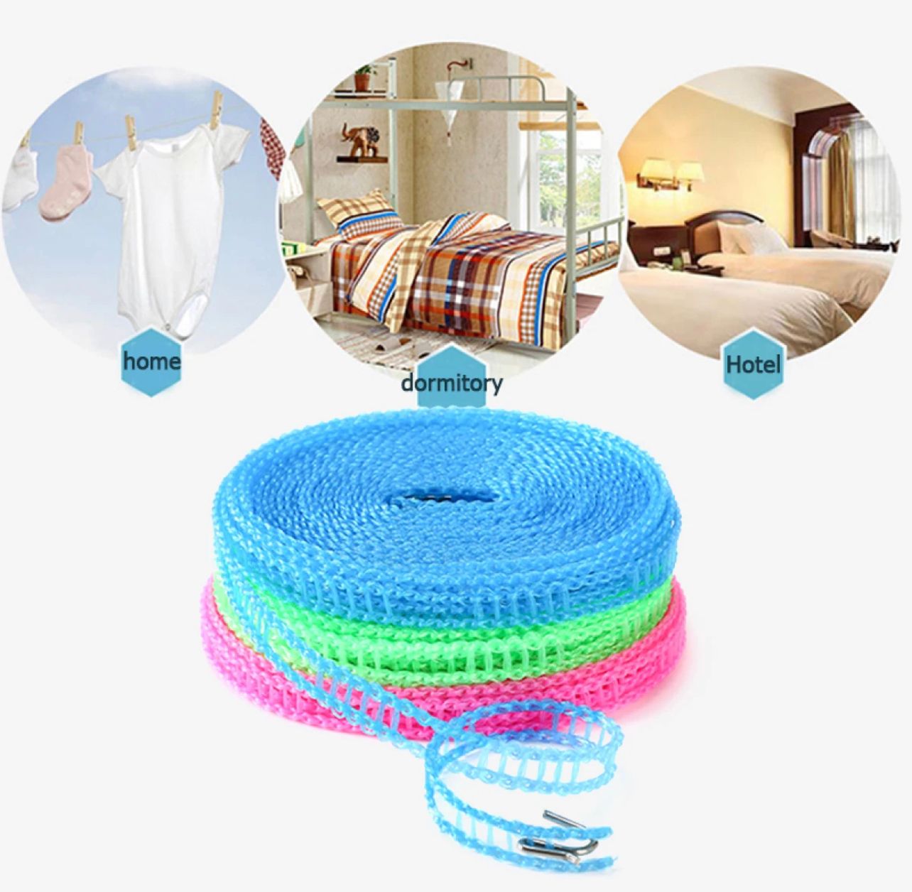 Buy 1 Get 2 Free Offer 3 Pcs Wind Proof Non Slip Nylon Hanging Drying Rope Clothes washing line with full size of 5 Meters in Rs 699