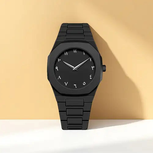 Arabic Aura Watch – Elegant Black Wristwatch with Arabic Numerals