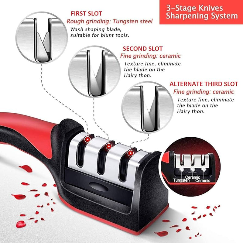 Multi-Function 4 Stages Type Knife Sharpener Handheld with Non-Slip Base for Ceramic Steel and Knives