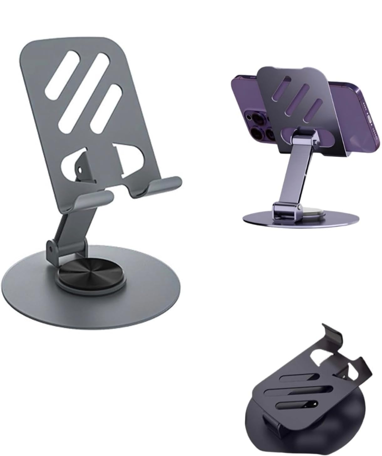 360Β° Rotating Heavy Metal Universal Mobile Stand with Anti-Slip Base for Desk and more β Foldable & Adjustable Holder