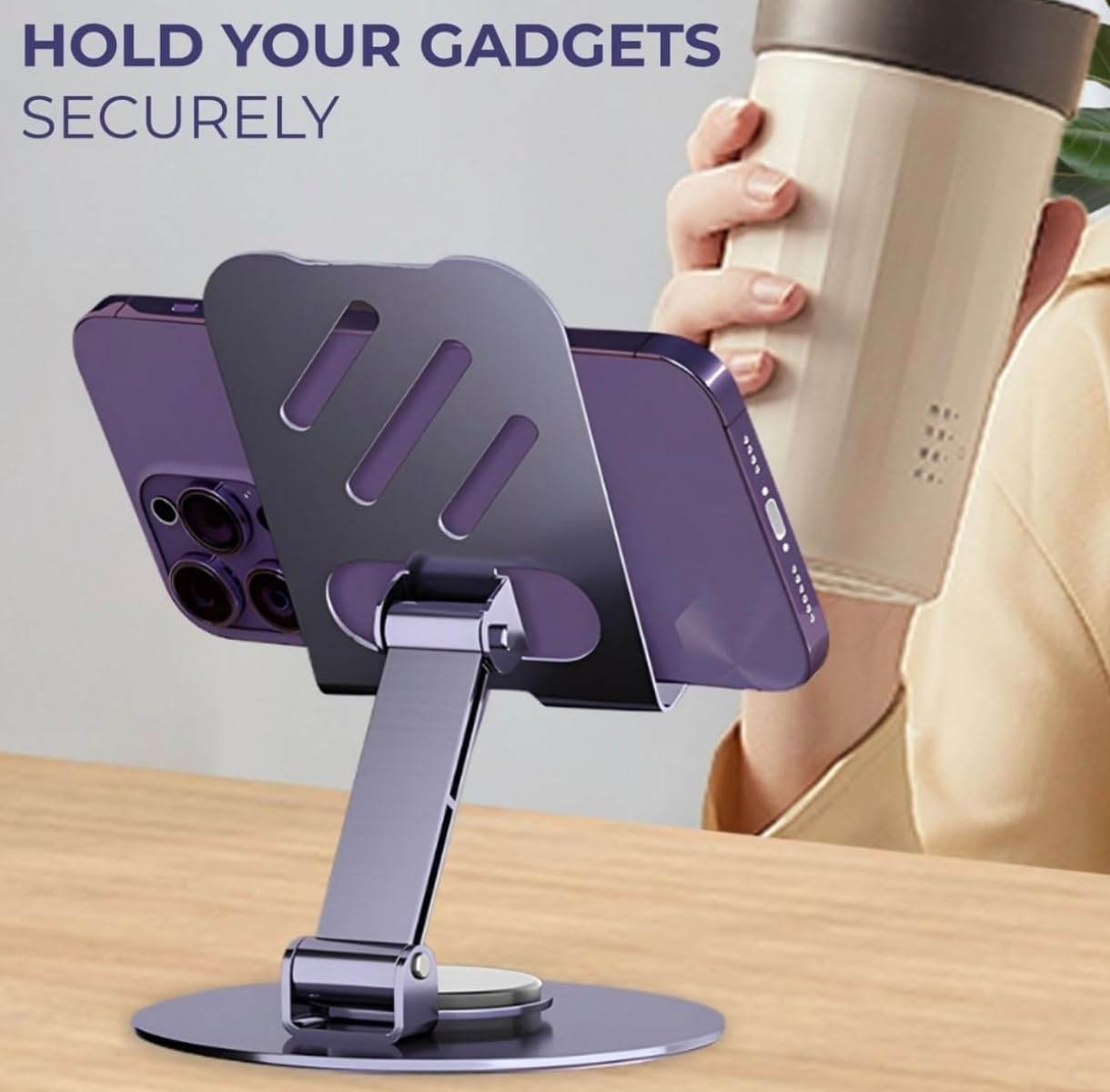 360Β° Rotating Heavy Metal Universal Mobile Stand with Anti-Slip Base for Desk and more β Foldable & Adjustable Holder