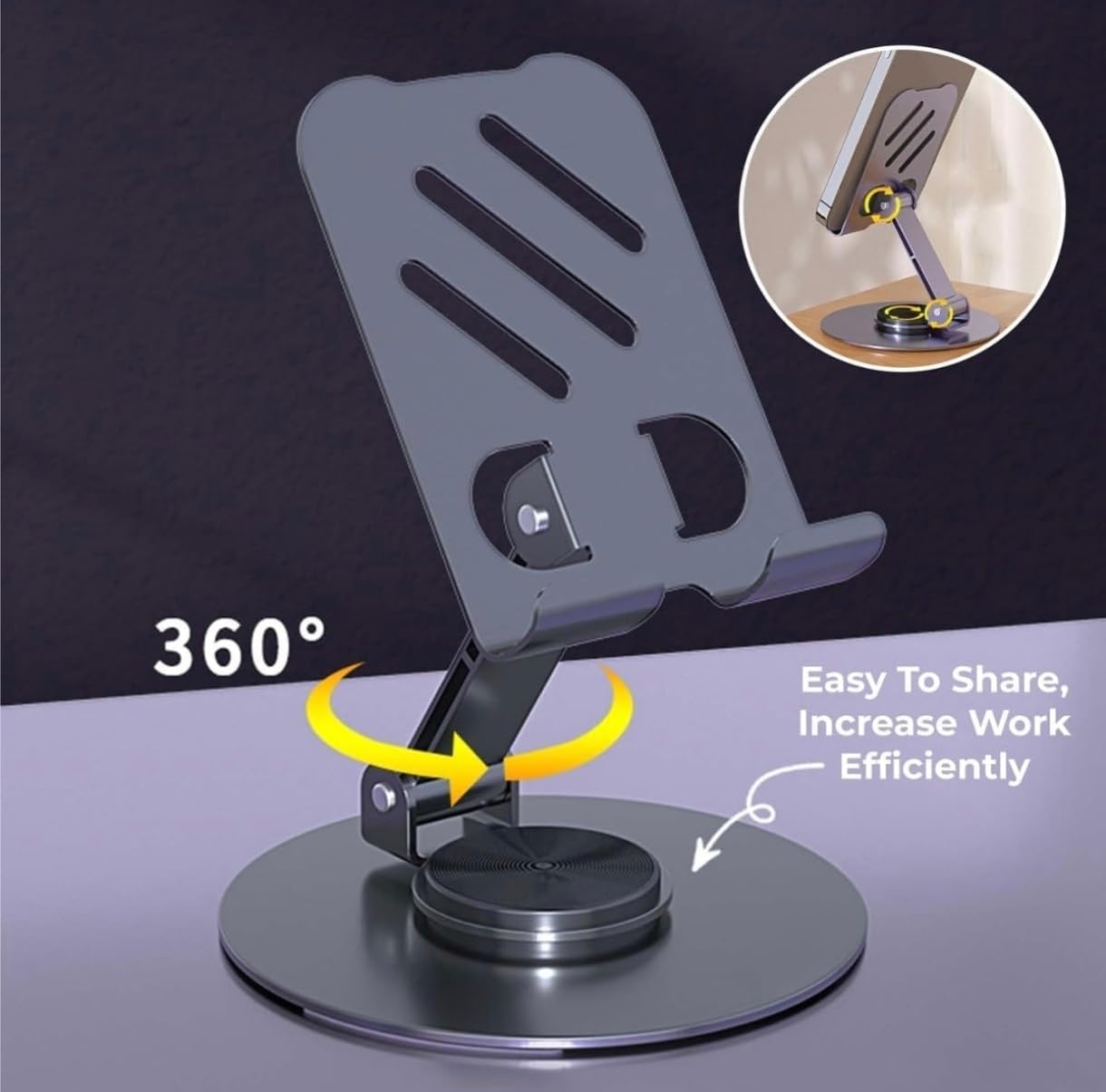 360Β° Rotating Heavy Metal Universal Mobile Stand with Anti-Slip Base for Desk and more β Foldable & Adjustable Holder