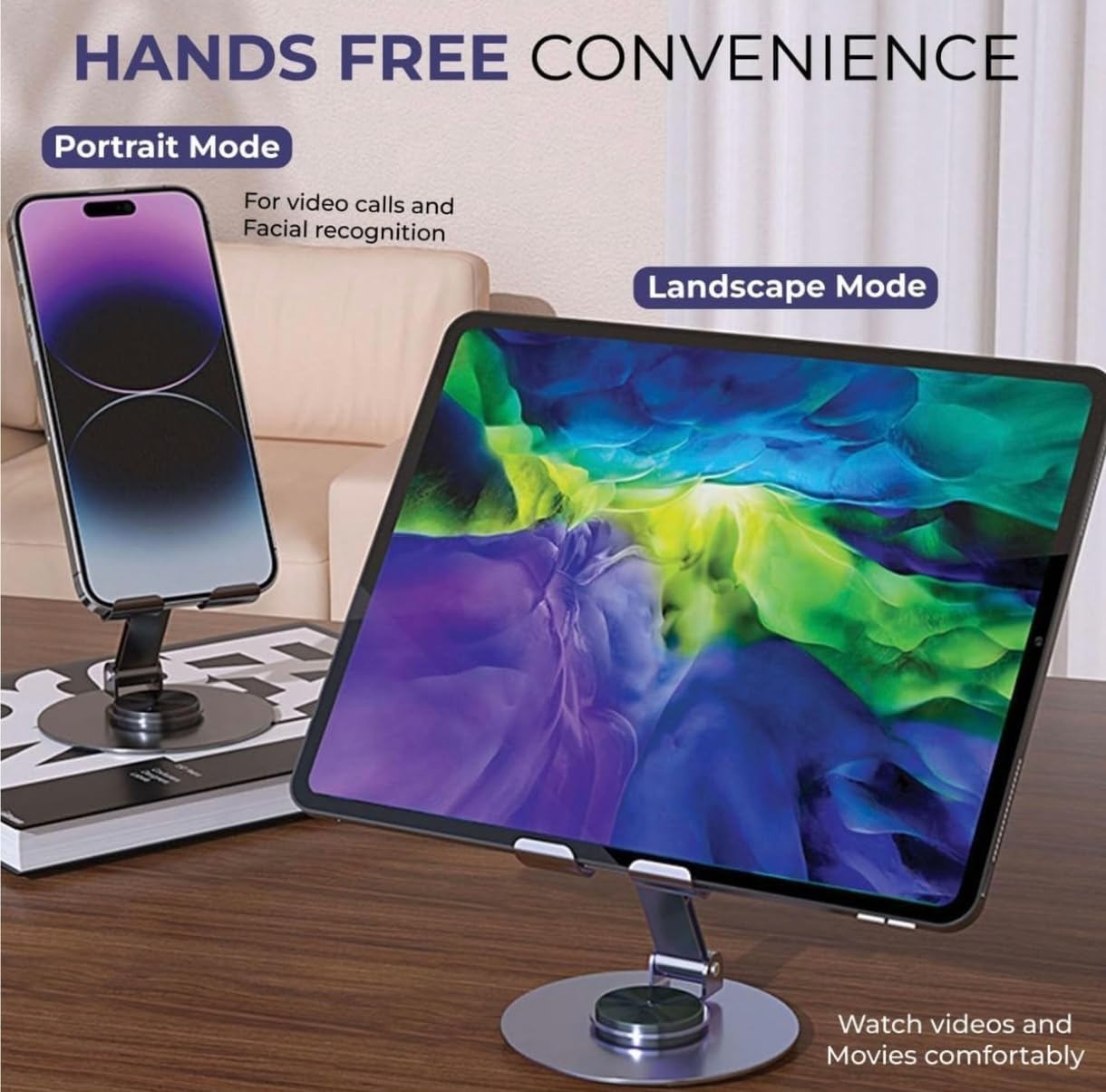 360Β° Rotating Heavy Metal Universal Mobile Stand with Anti-Slip Base for Desk and more β Foldable & Adjustable Holder