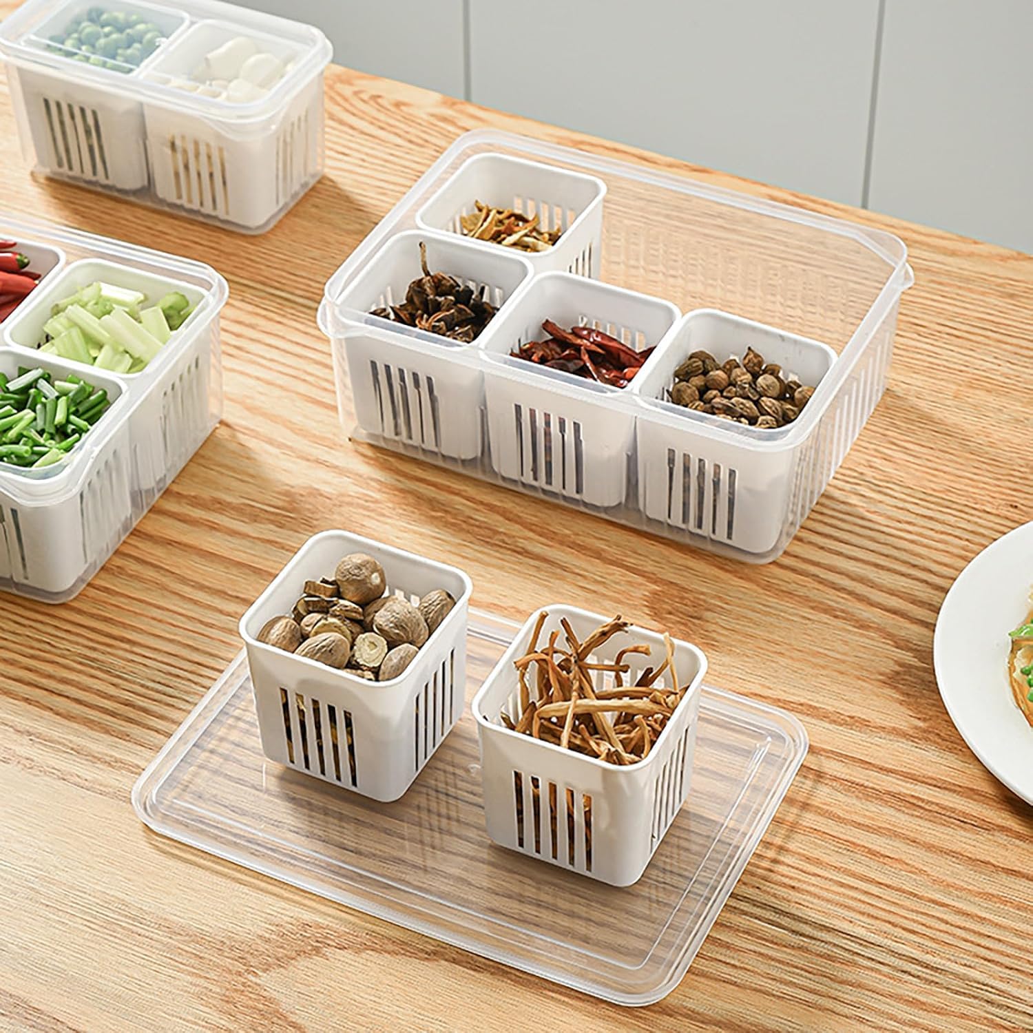 6-In-1 Kitchen Storage Box with Drain Basket โ Refrigerator Fresh Keeping Food Container