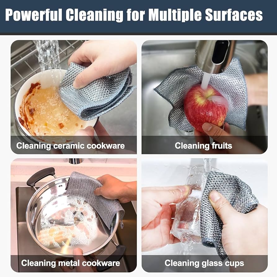 Silver Wire Kitchen Cleaning Dish Cloth (3 Pcs)
