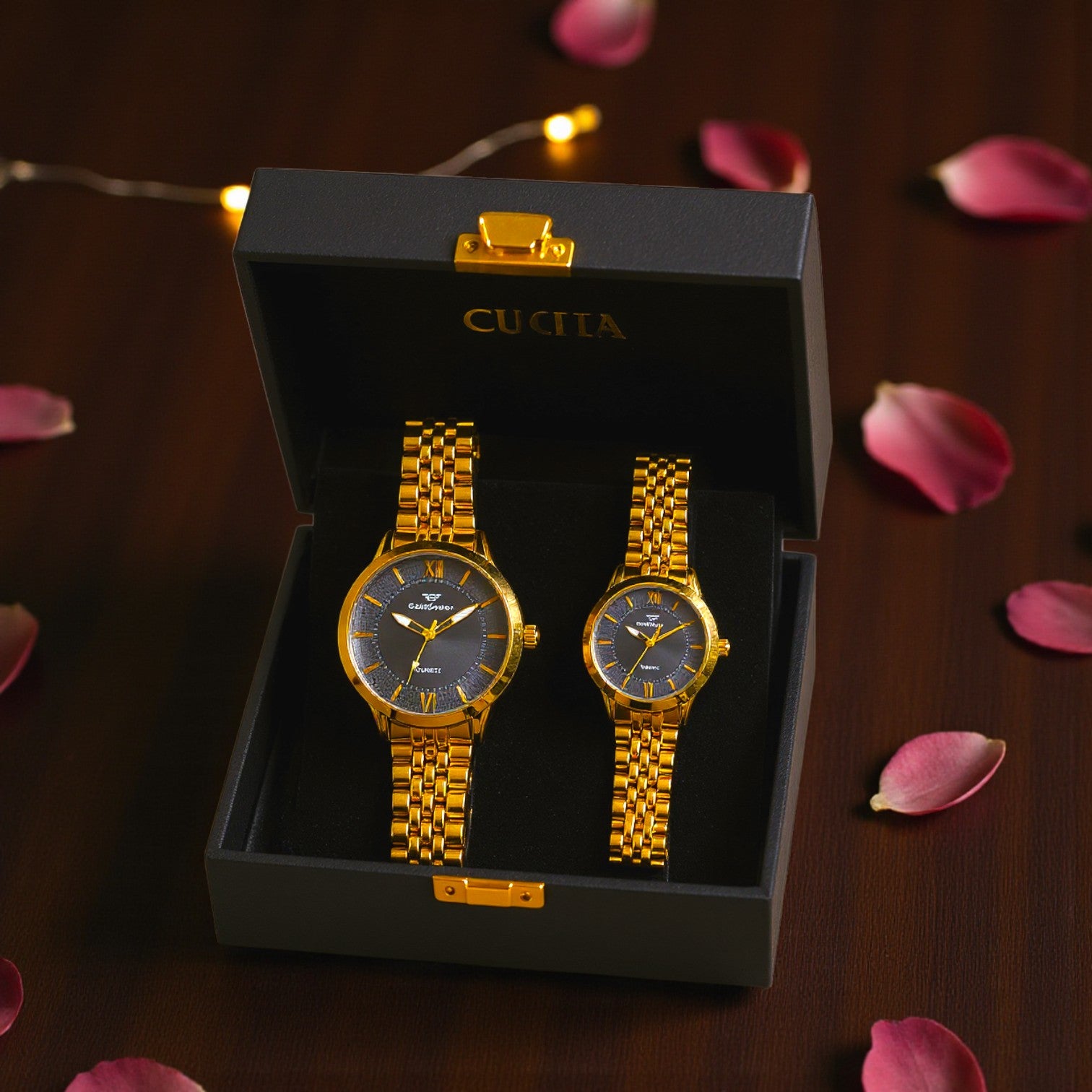LuxeBond Gold-Black β Couple Watches Set