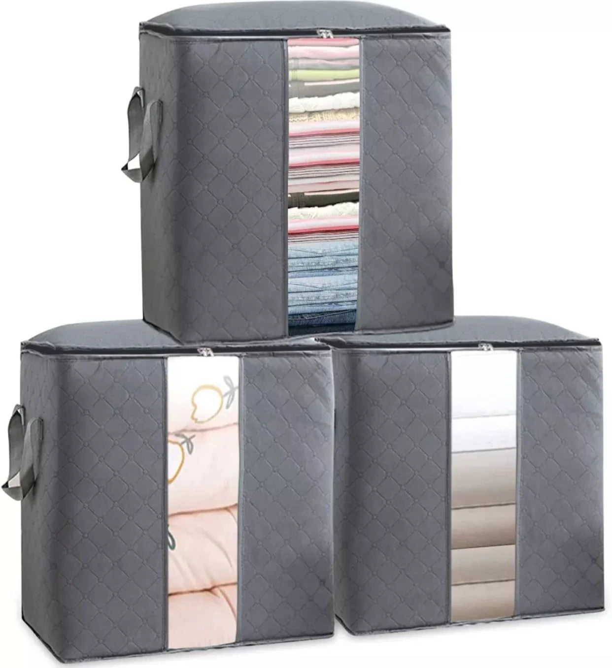 3Pcs Grey Bamboo Fabric Storage Bags