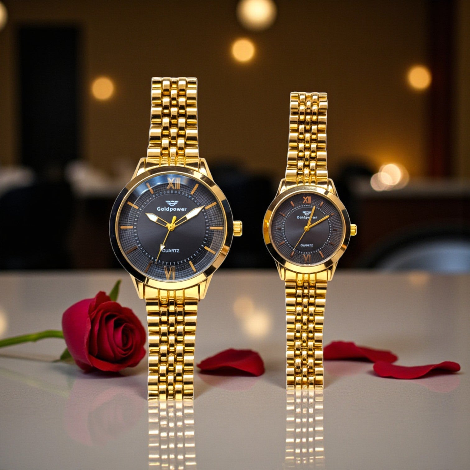 LuxeBond Gold-Black β Couple Watches Set
