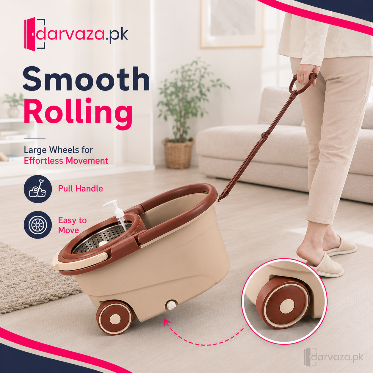Premium 360° Spin Mop with Wheels & Self-Wringing Bucket Set