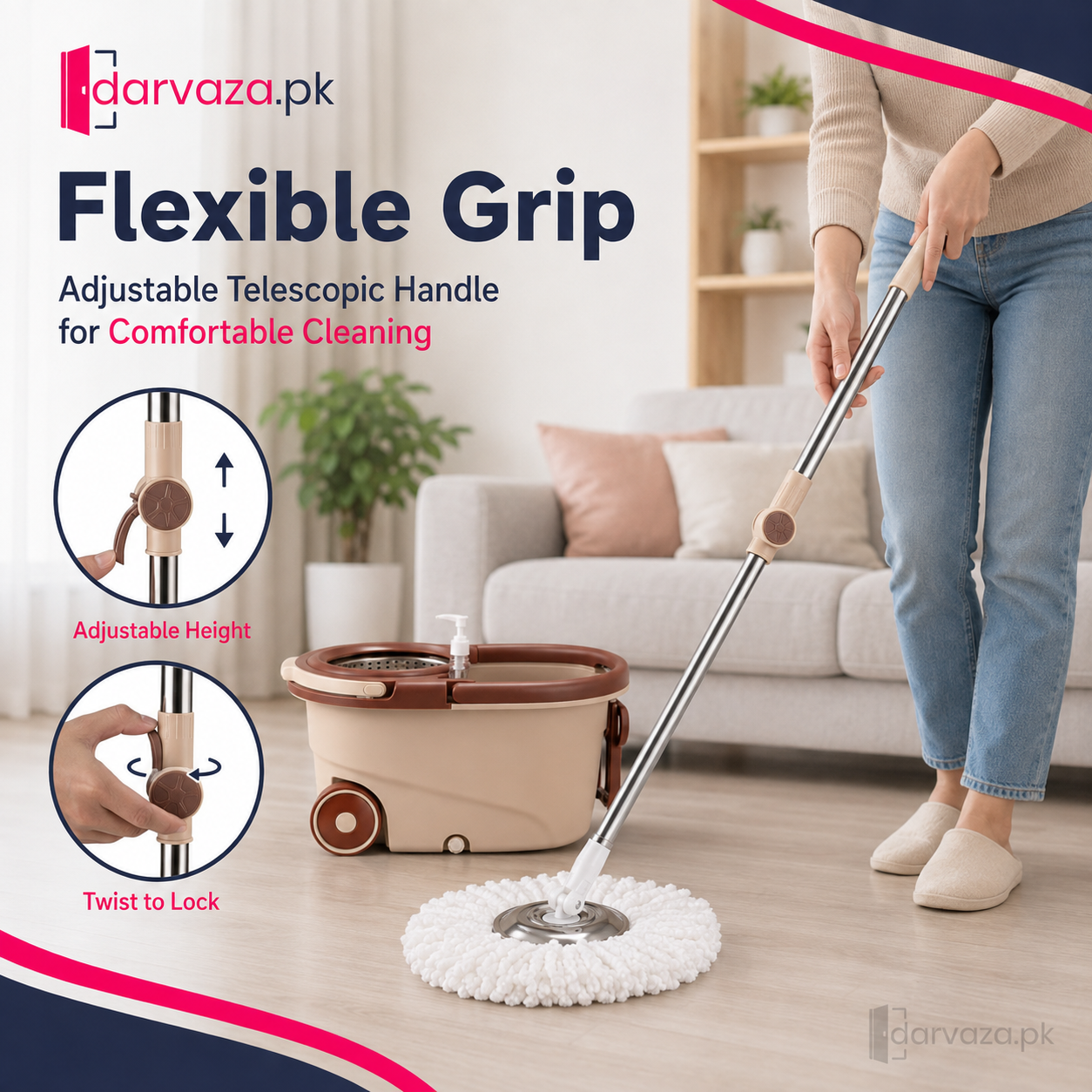 Premium 360° Spin Mop with Wheels & Self-Wringing Bucket Set