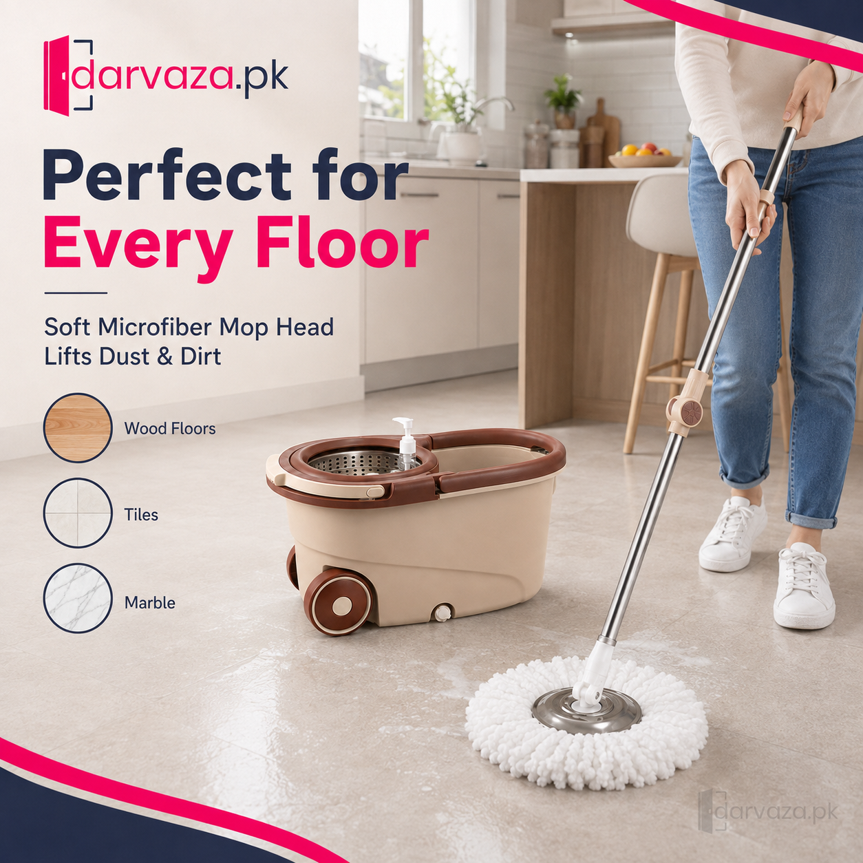Premium 360° Spin Mop with Wheels & Self-Wringing Bucket Set