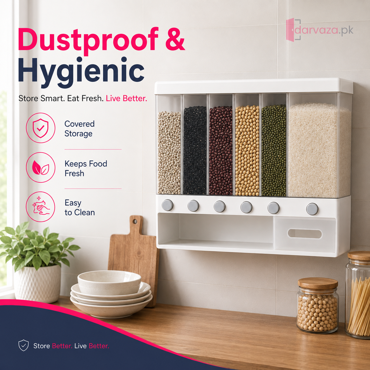 6-in-1 Wall-Mounted Dry Food Dispenser with Collection Drawer