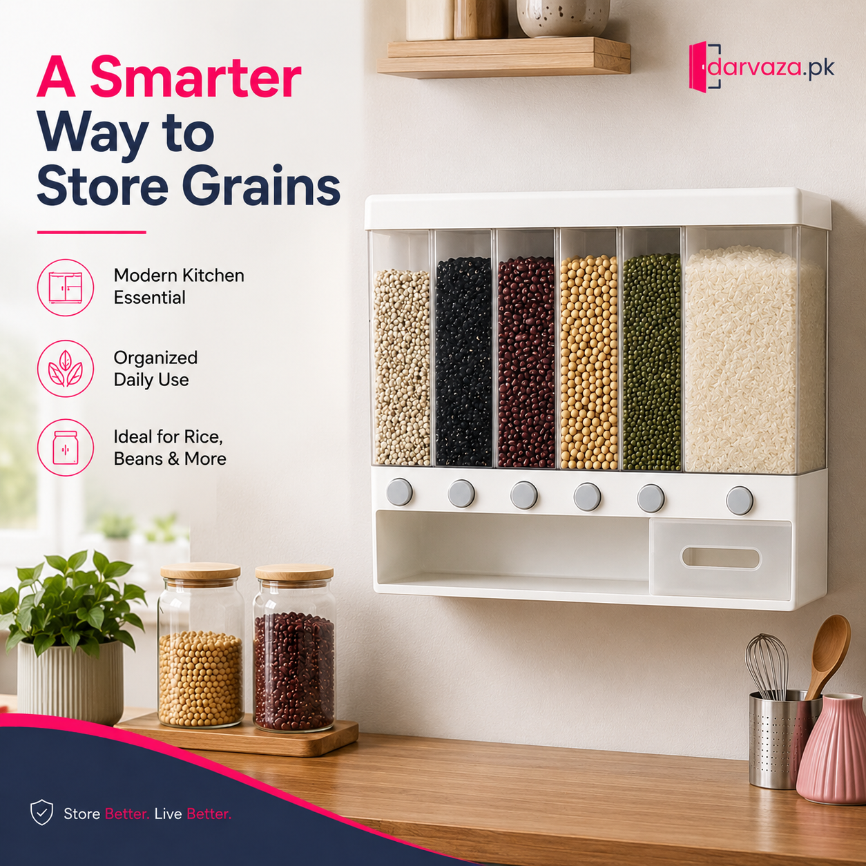 6-in-1 Wall-Mounted Dry Food Dispenser with Collection Drawer