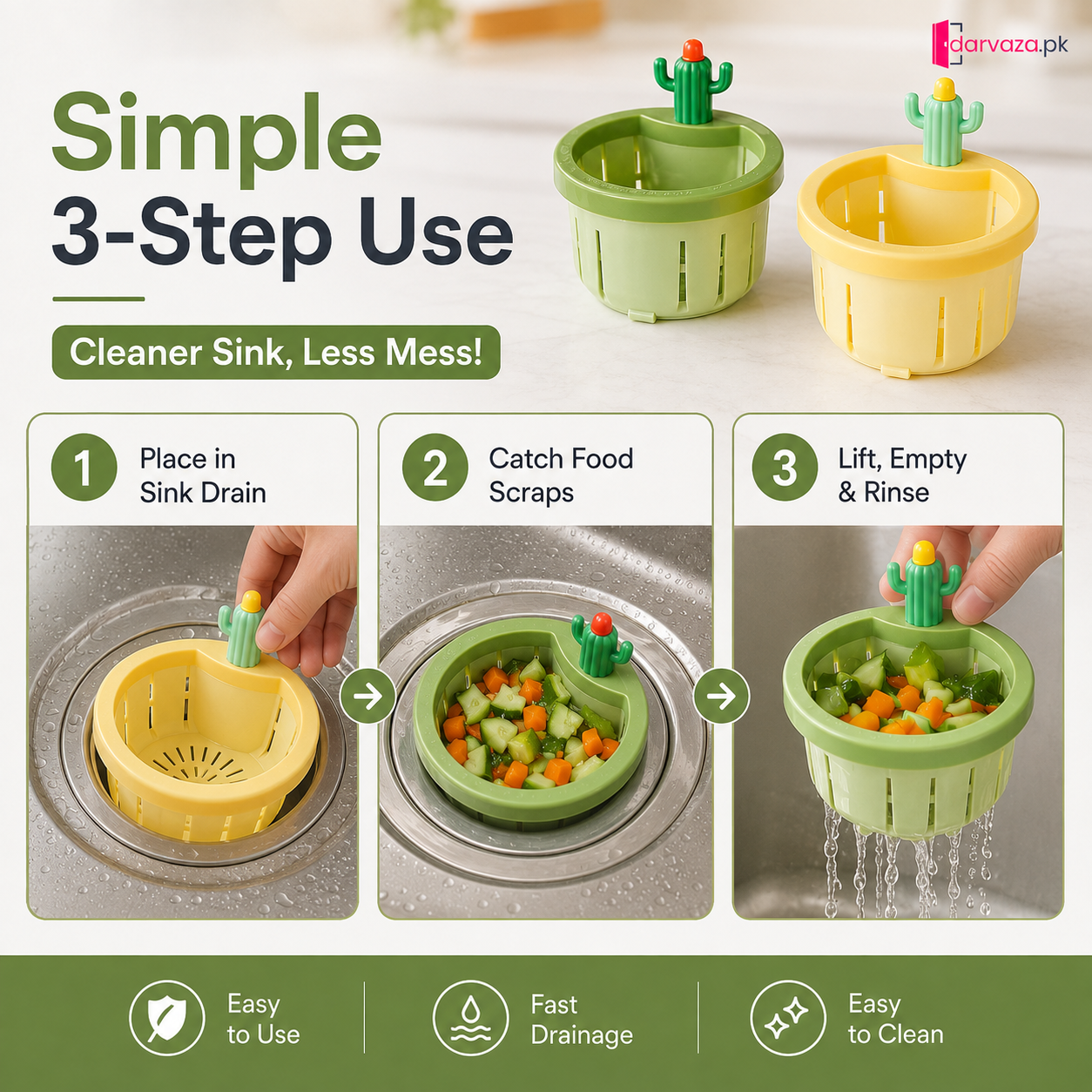 Pack of 2 Creative Cactus Sink Filter Basket | Kitchen Drain Food Waste Strainer