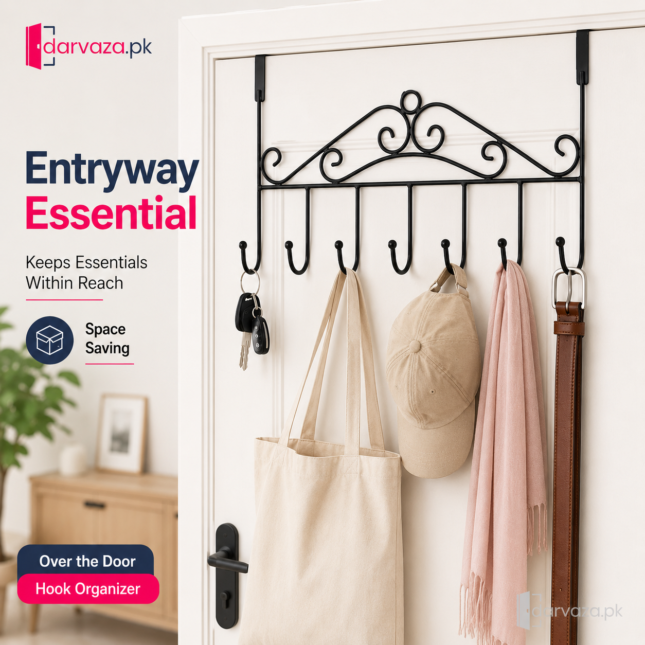 Pack of 2 Premium 7-Hook Over-the-Door Organizer | No-Drill Metal Towel, Bag & Accessory Hanger