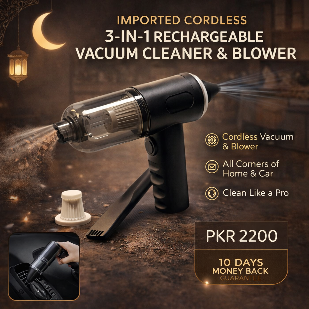 Imported Cordless 3-in-1 Rechargeable Vacuum Cleaner and Blower - Cleans up every corner of your Home and Car