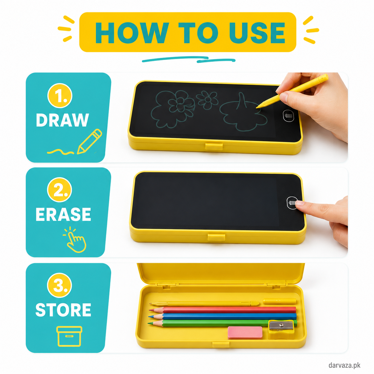 LCD Writing Tablet Pencil Box – Smart Drawing Board & Stationery Case for Kids (Value Pack)
