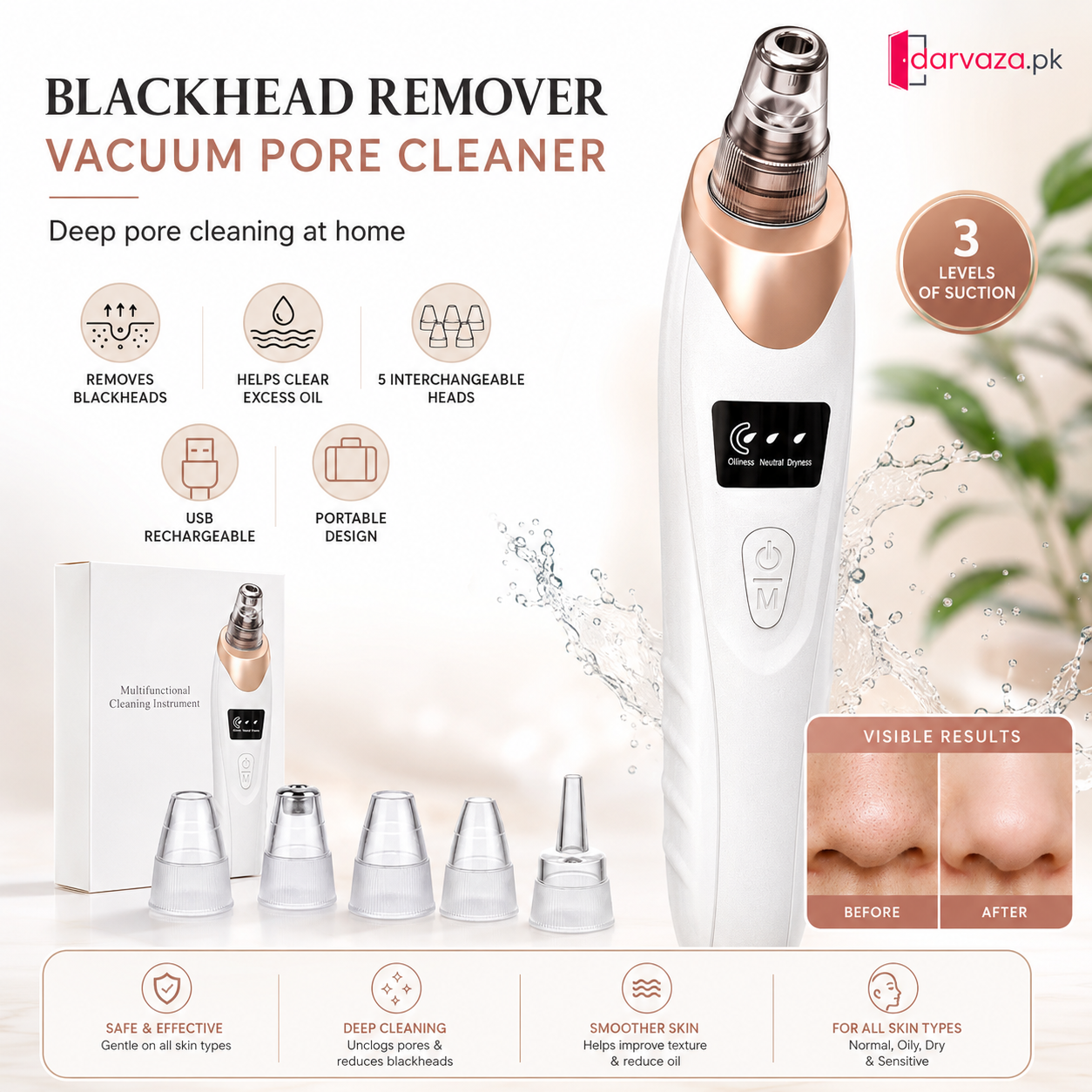 5in1 Rechargeable Blackhead Remover and Vacuum Suction Acne Pore Cleaner