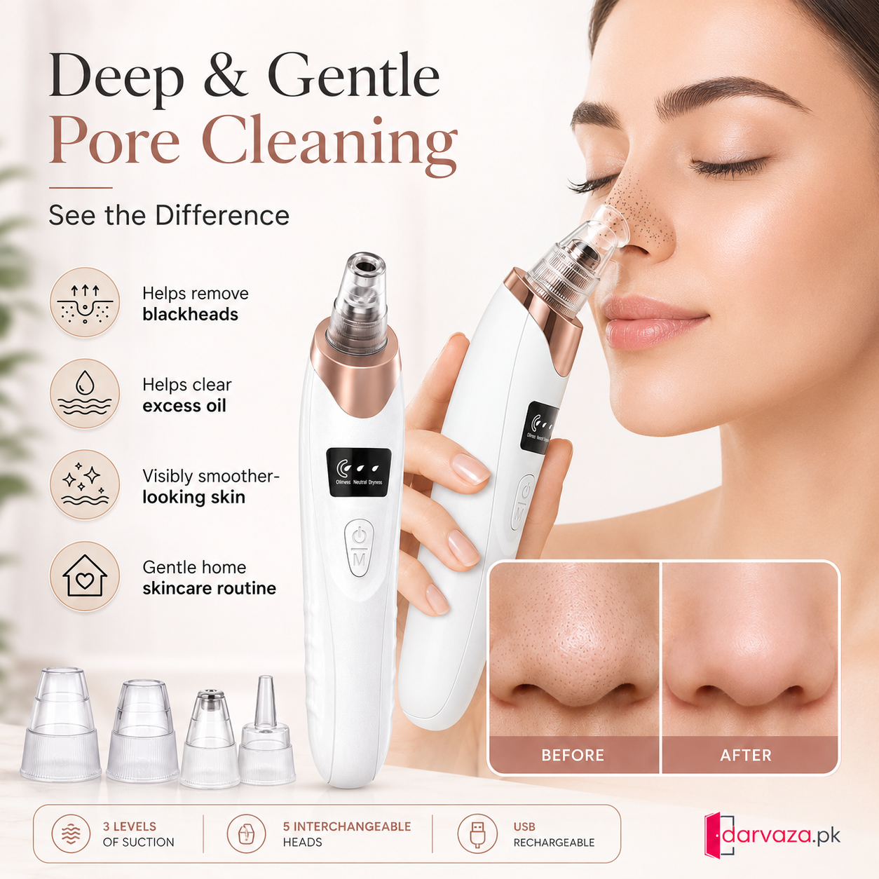 5in1 Rechargeable Blackhead Remover and Vacuum Suction Acne Pore Cleaner