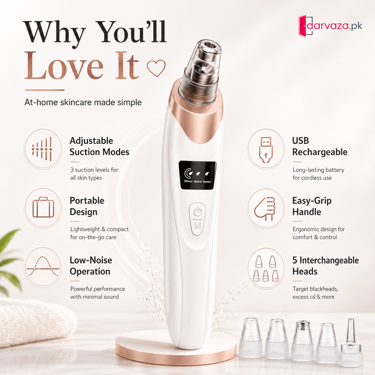 5in1 Rechargeable Blackhead Remover and Vacuum Suction Acne Pore Cleaner