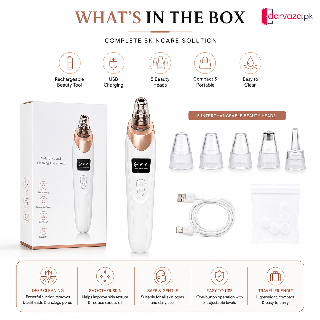 5in1 Rechargeable Blackhead Remover and Vacuum Suction Acne Pore Cleaner