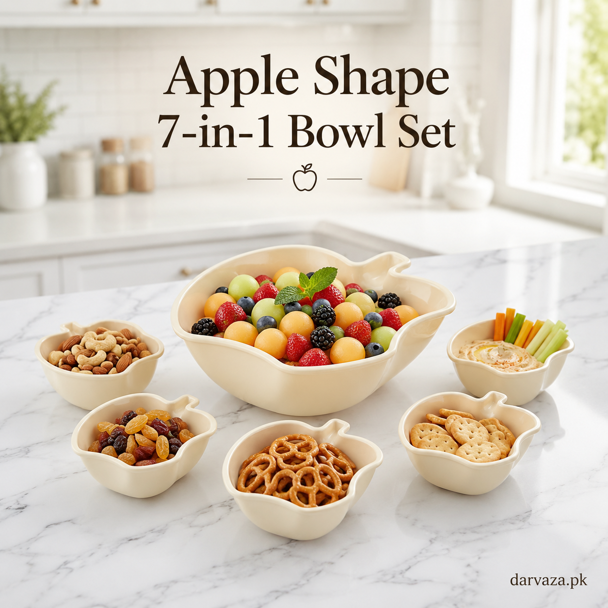 Apple Bowl Set 7 in 1 โ Premium Serving Bowls for Snacks, Fruits & Dips
