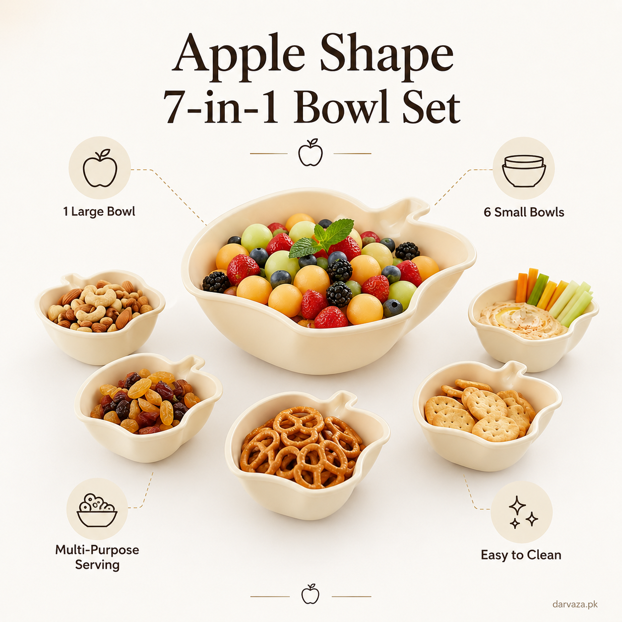 Apple Bowl Set 7 in 1 โ Premium Serving Bowls for Snacks, Fruits & Dips