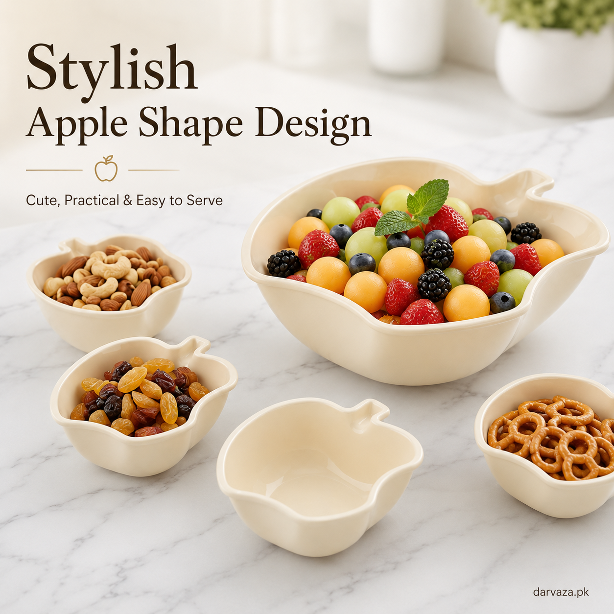 Apple Bowl Set 7 in 1 โ Premium Serving Bowls for Snacks, Fruits & Dips