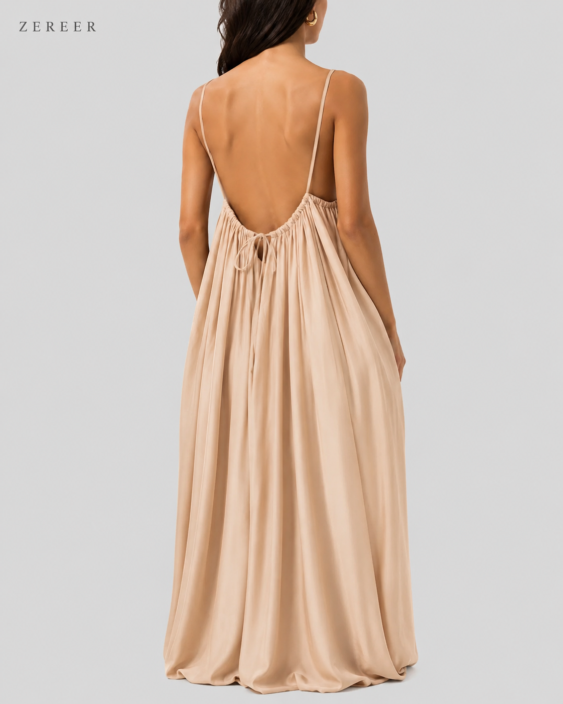 Skin Backless Cami Gathered Maxi Dress with Back Flow