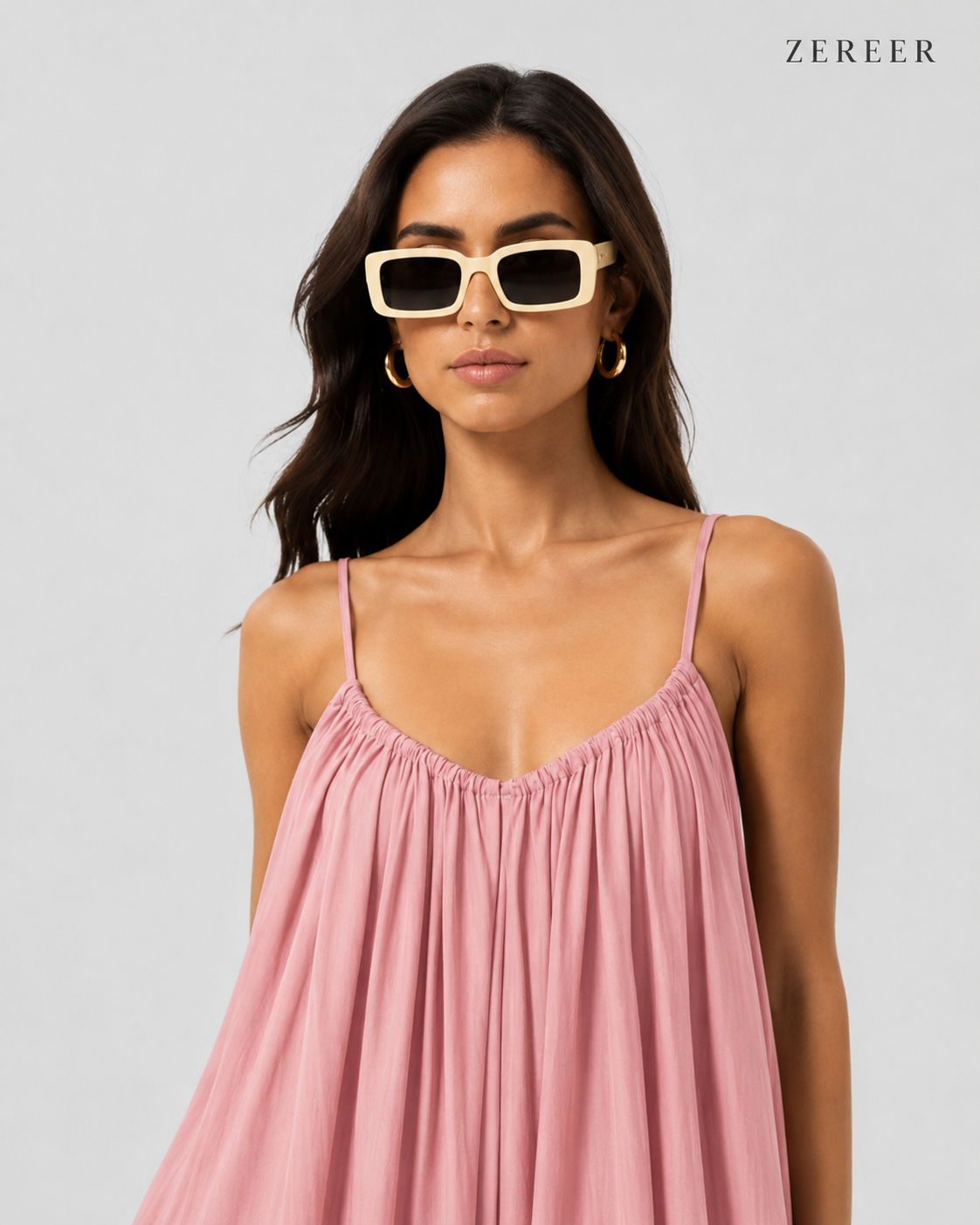 Baby Pink Backless Cami Gathered Maxi Dress with Back Flow