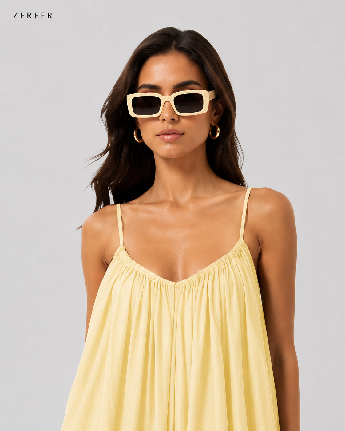 Yellow Backless Cami Gathered Maxi Dress with Back Flow