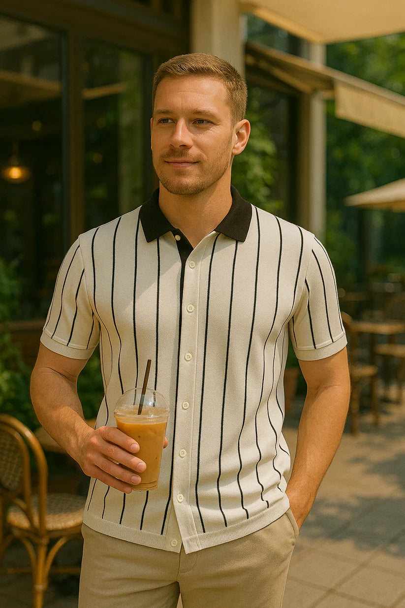 Contrast Collar Button Down Polo for Men – WHITE