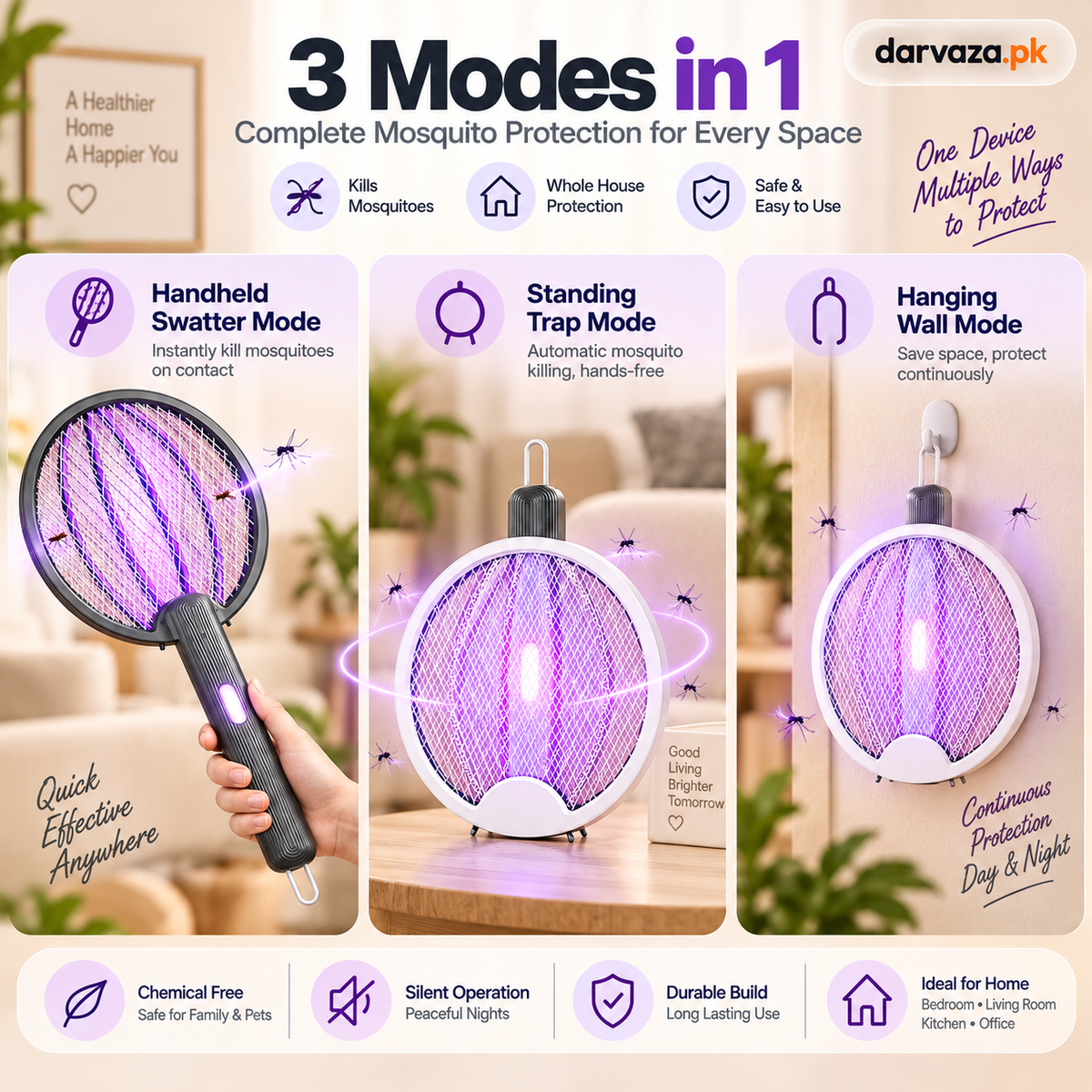 Foldable Electric Mosquito Swatter Racket