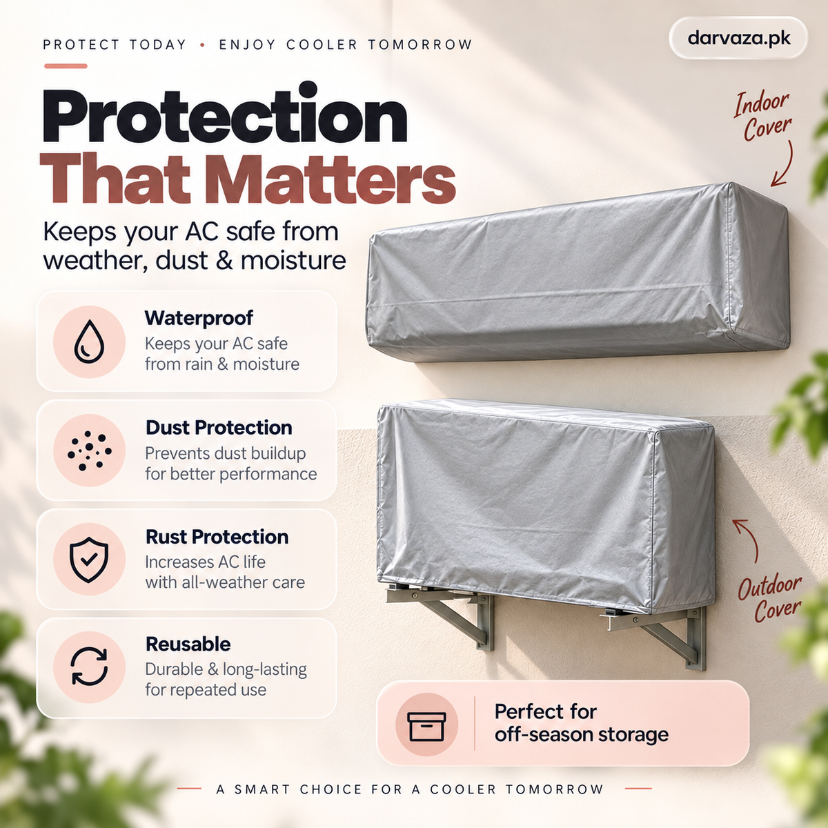 Waterproof Split AC Cover Set (Inner + Outer) β Universal Size for 1 Ton, 1.5 Ton and 2 Ton