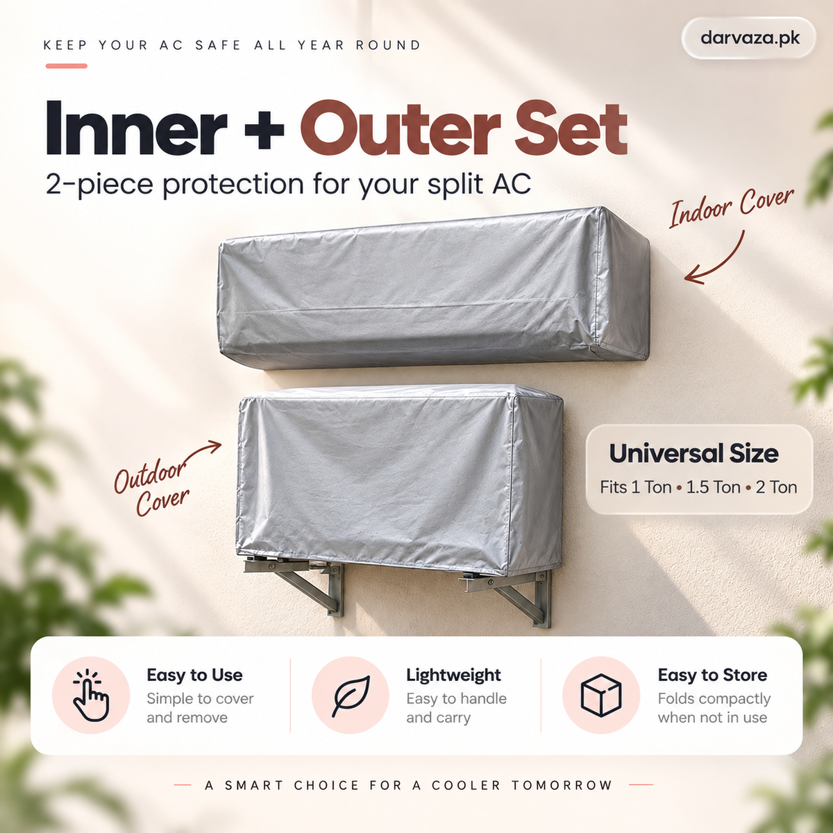 Waterproof Split AC Cover Set (Inner + Outer) β Universal Size for 1 Ton, 1.5 Ton and 2 Ton