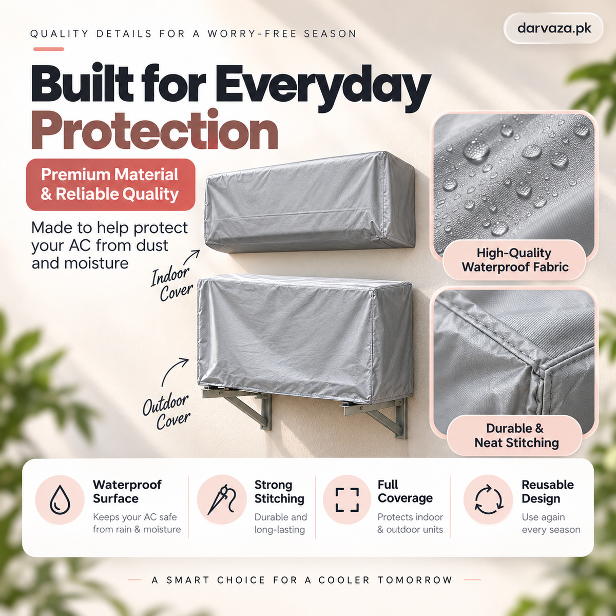 Waterproof Split AC Cover Set (Inner + Outer) β Universal Size for 1 Ton, 1.5 Ton and 2 Ton