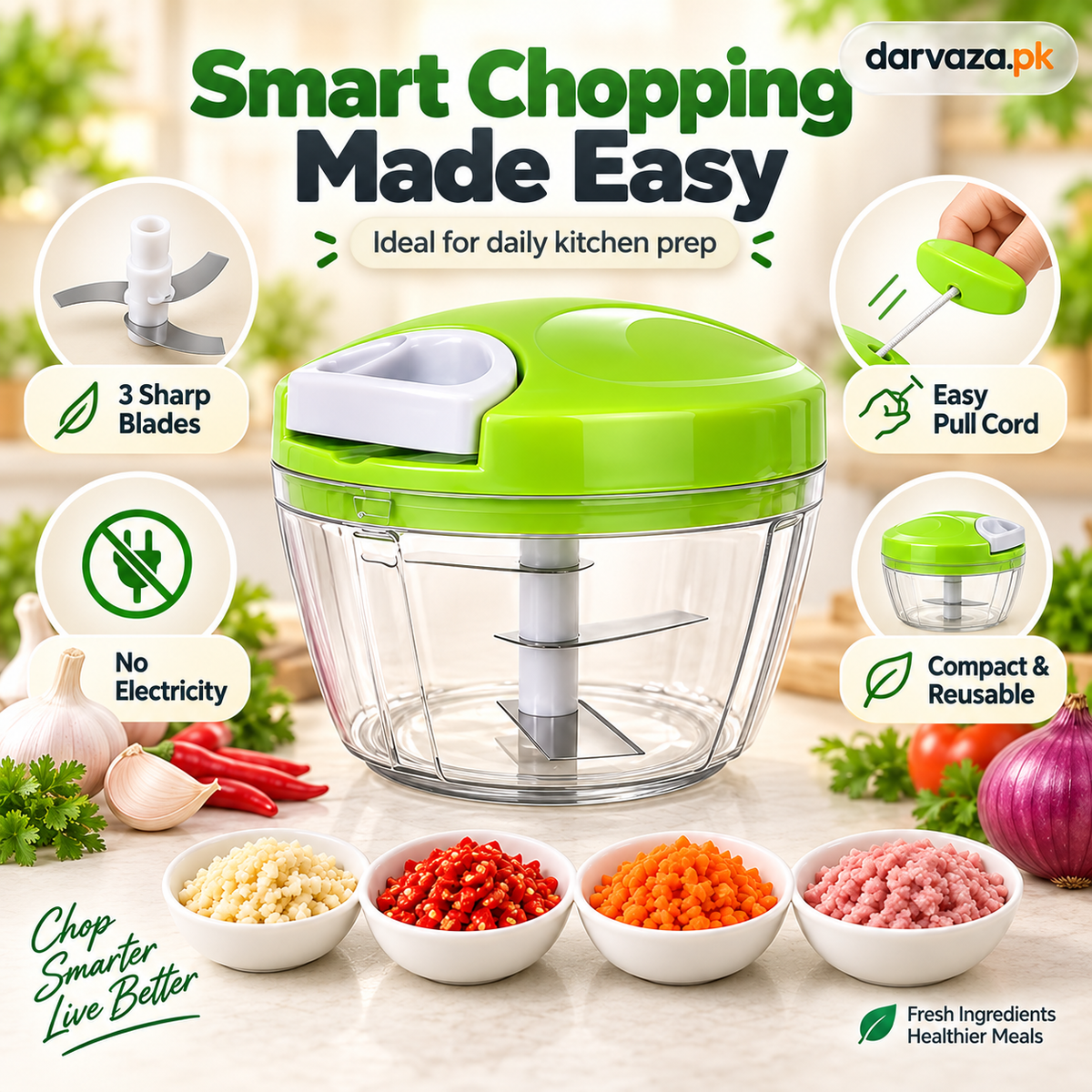 3 Blade Multi-Functional Manual Food & Spin Cutter