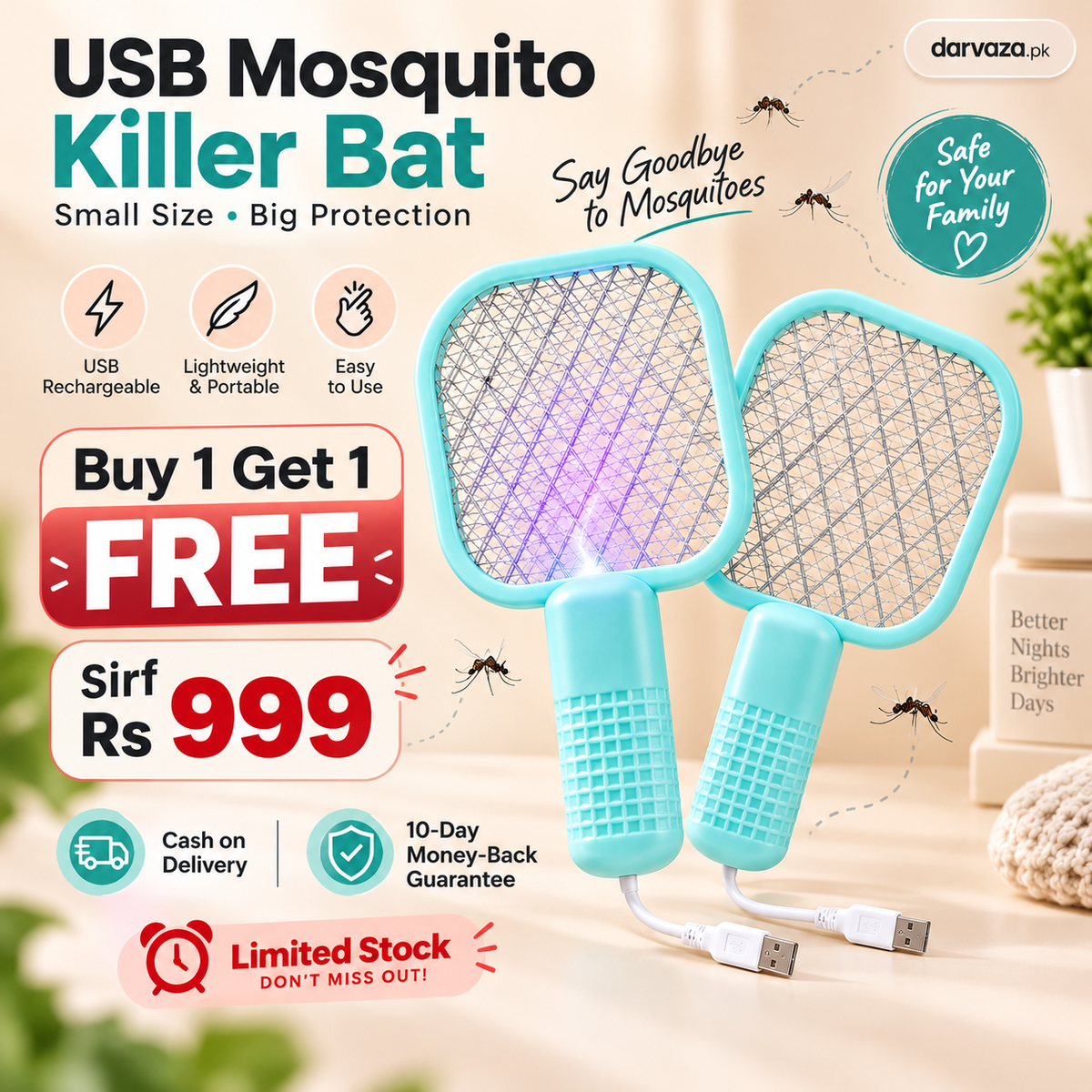 Buy 1 get 1 free Offer USB Mosquito Killer Bat racket