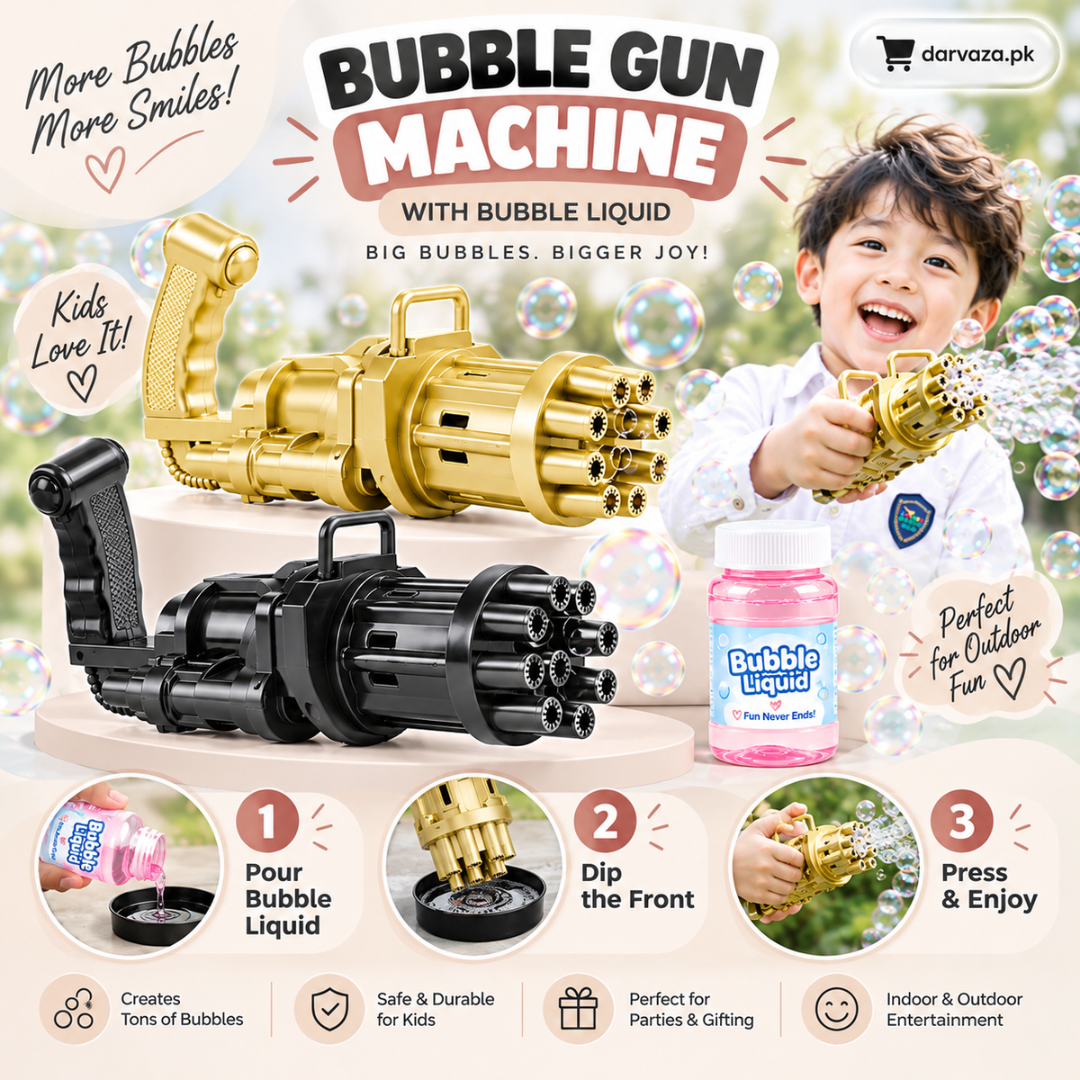 Buy 1 Get 1 FREE Kids Bubble Gun with Bubble Liquid