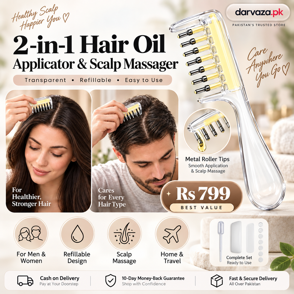 2-in-1 Transparent Refillable Hair Oil Applicator & Scalp Massager
