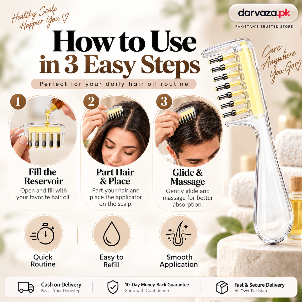 2-in-1 Transparent Refillable Hair Oil Applicator & Scalp Massager