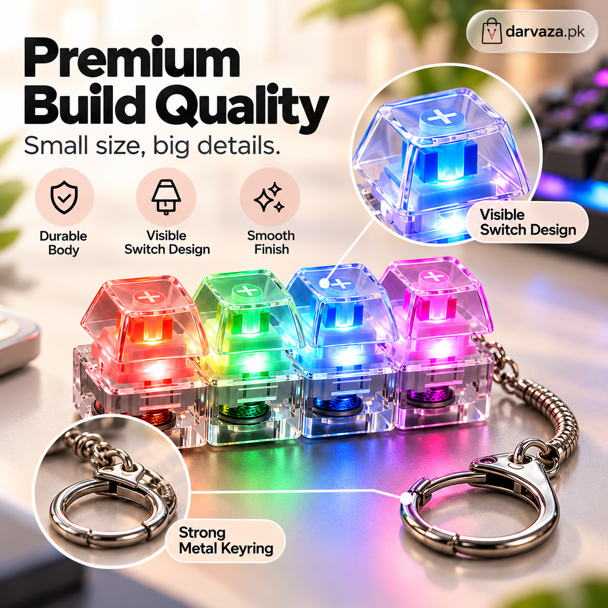 Buy 1 Get 1 FREE 4 Key Mechanical Keyboard Fidget Keychain