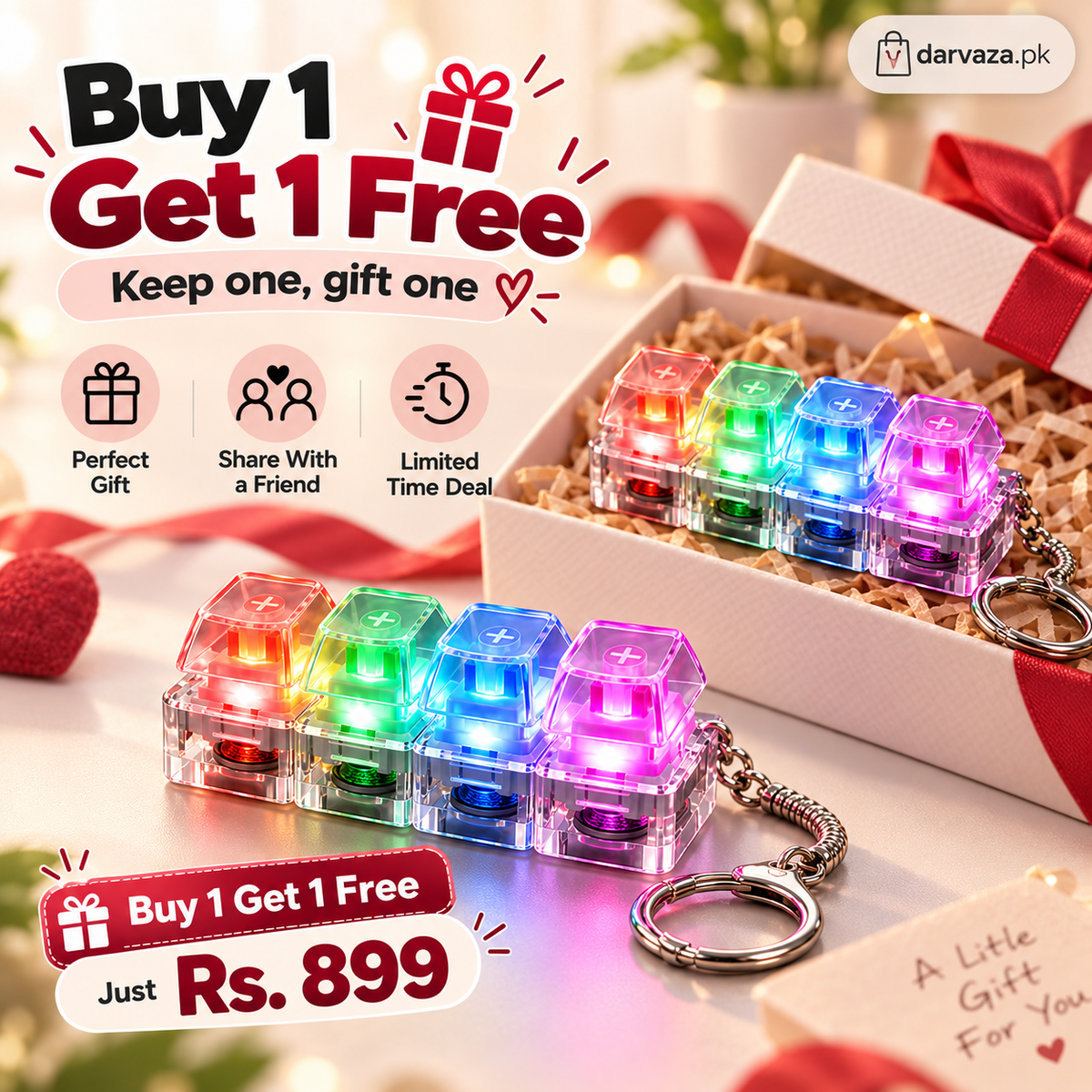Buy 1 Get 1 FREE 4 Key Mechanical Keyboard Fidget Keychain