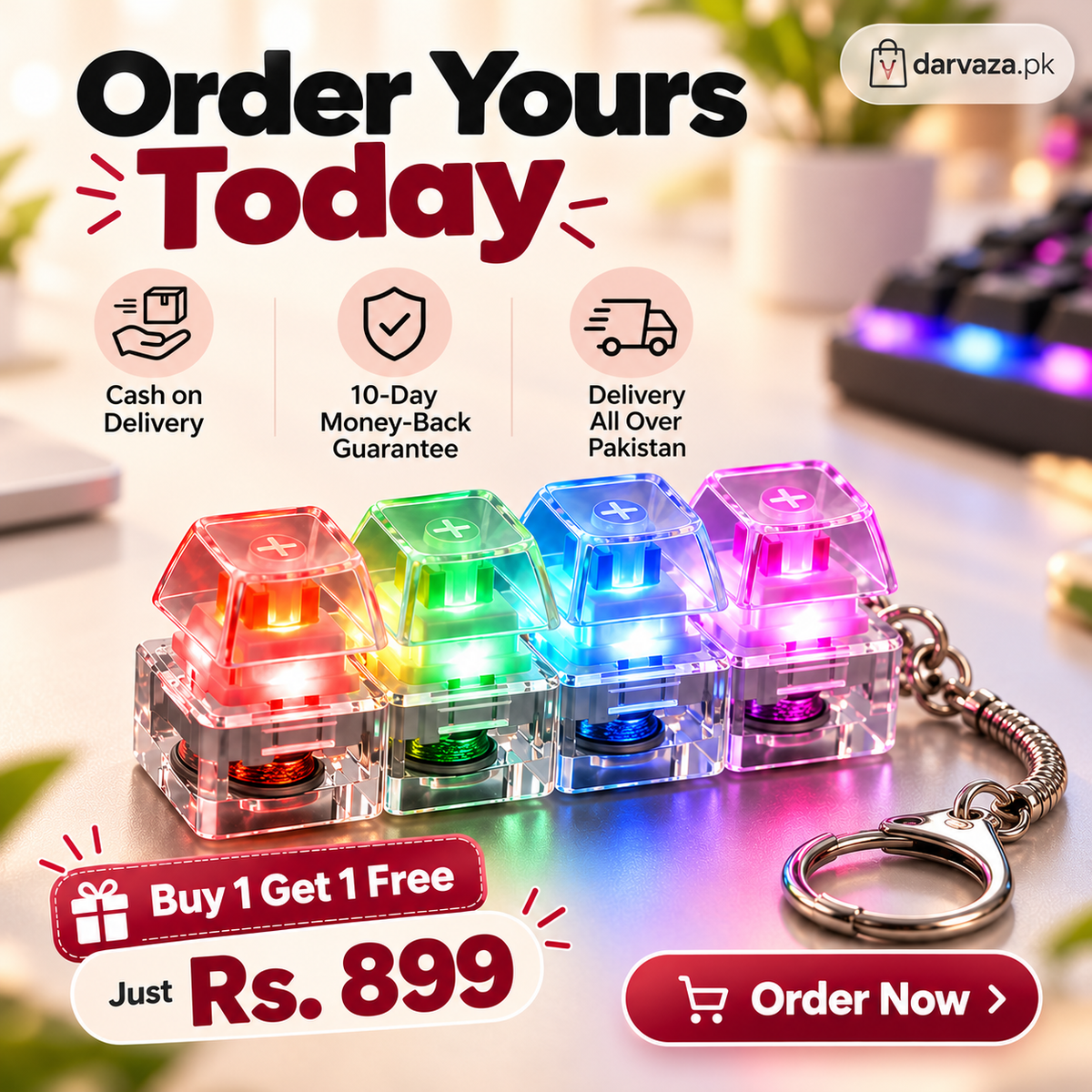 Buy 1 Get 1 FREE 4 Key Mechanical Keyboard Fidget Keychain