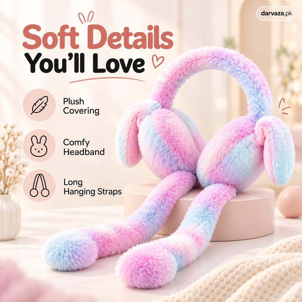 Cute Bunny Plush Ear Muffs Warm & Fluffy Rabbit Ear Covers